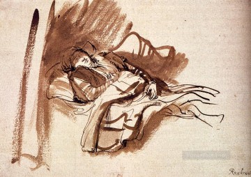  Rembrandt Canvas - Sakia Asleep In Bed Rembrandt